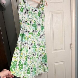 Green & White Floral Scoop-Neck Mini Dress